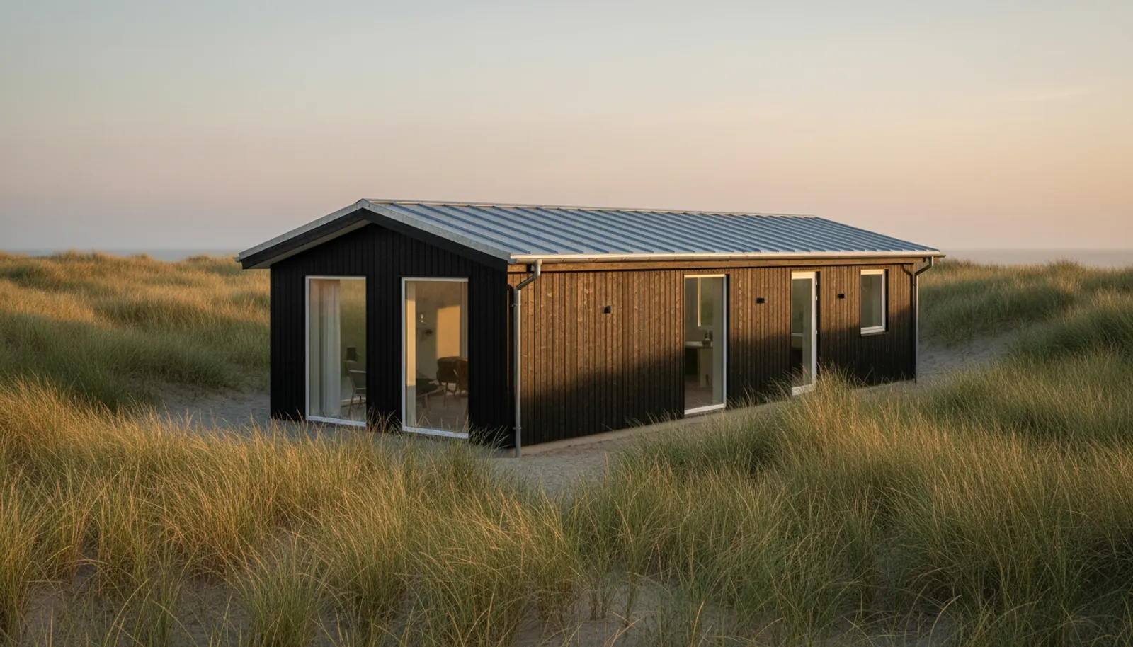 Sommerhus med zinktagrender ved klitterne